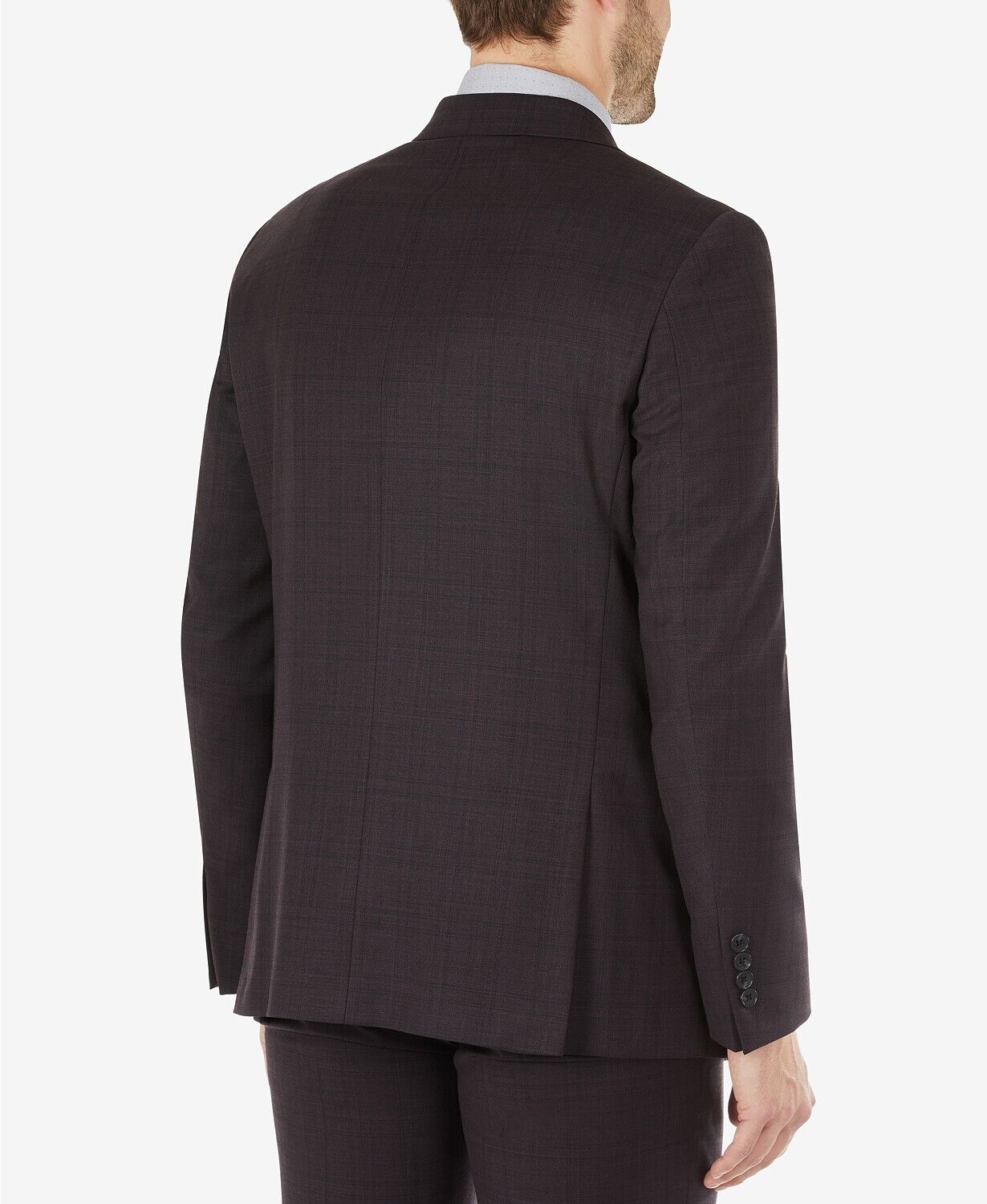 Calvin Klein Men's Skinny Fit Wool Suit Jacket Burgundy 40L Eggplant Plaid