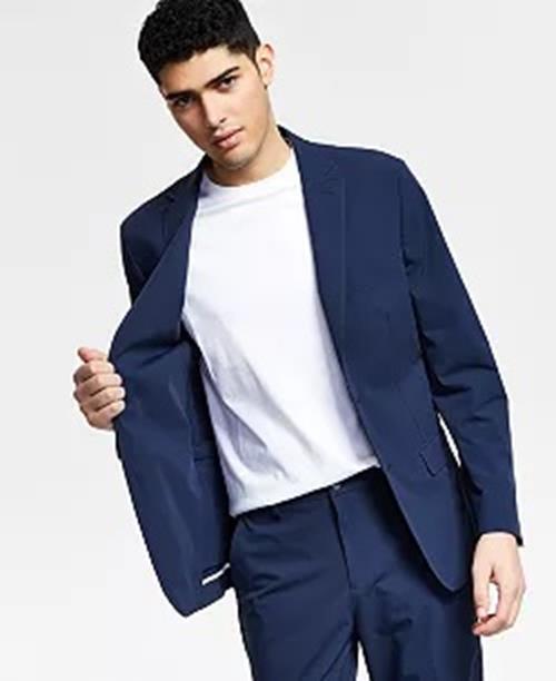 CALVIN KLEIN Men's Slim-Fit Stretch Solid Sport Coat 38S Navy Blue Nylon