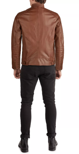 COLE HAAN Men's Jacket Cognac Brown Large Leather Motorcycle