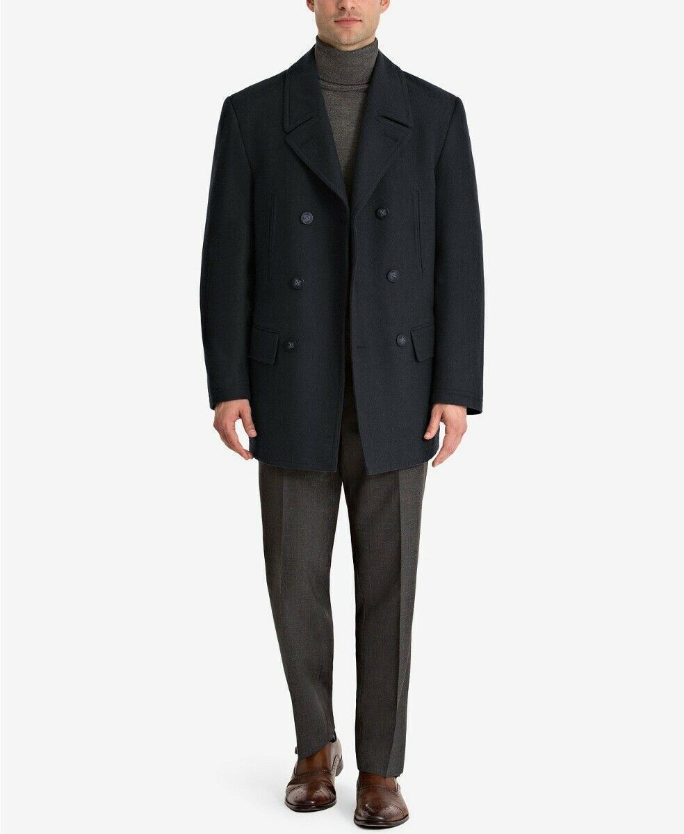 Lauren Ralph Lauren Mens Luke Solid Wool-Blend Peacoat Coat 36R Navy Blue