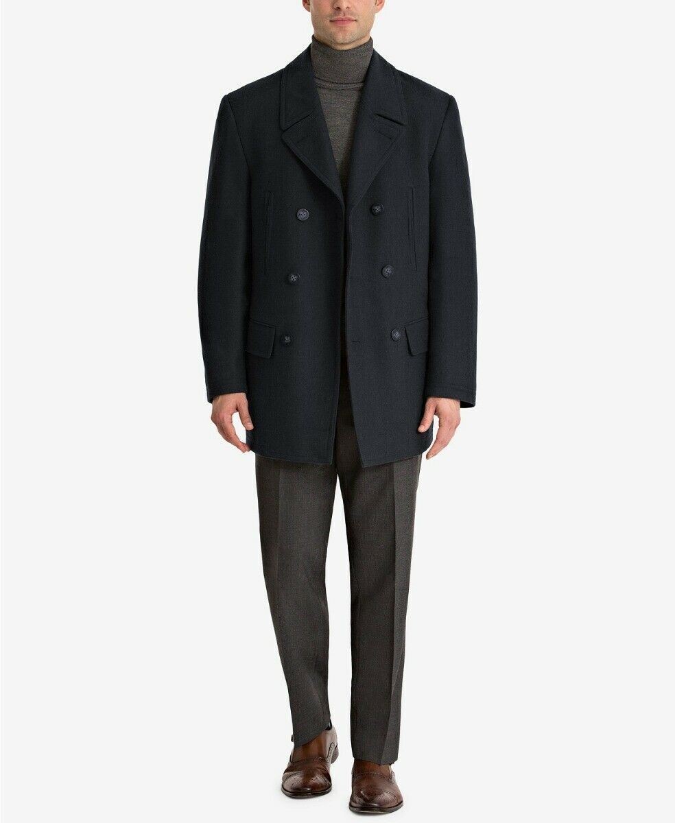 Lauren Ralph Lauren Mens Luke Solid Wool-Blend Peacoat Coat 36R Navy Blue