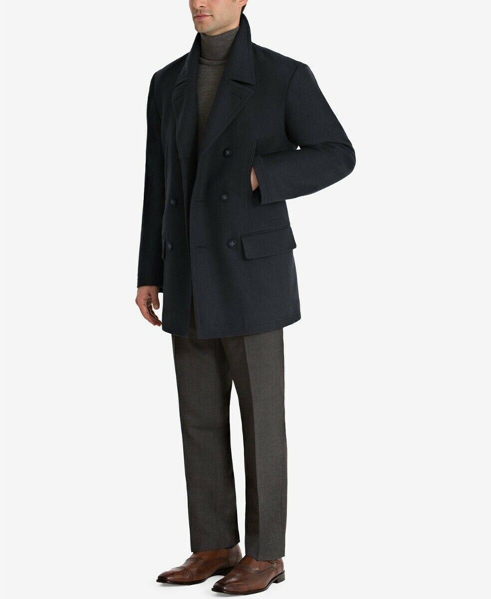 Lauren Ralph Lauren Mens Luke Solid Wool-Blend Peacoat Coat 36R Navy Blue