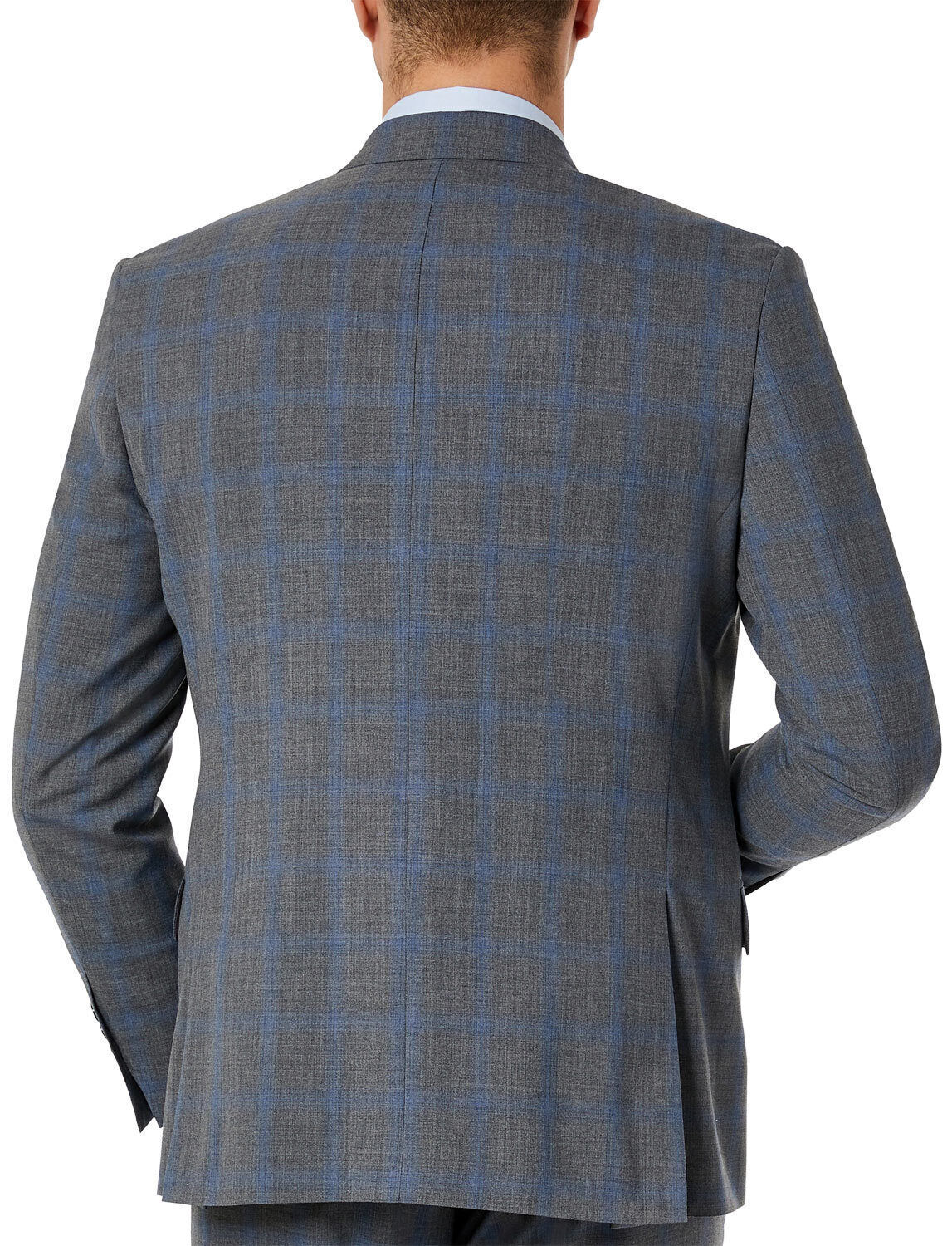 Lauren Ralph Lauren Mens Wool Stretch Suit Jacket 40S Grey Blue Plaid