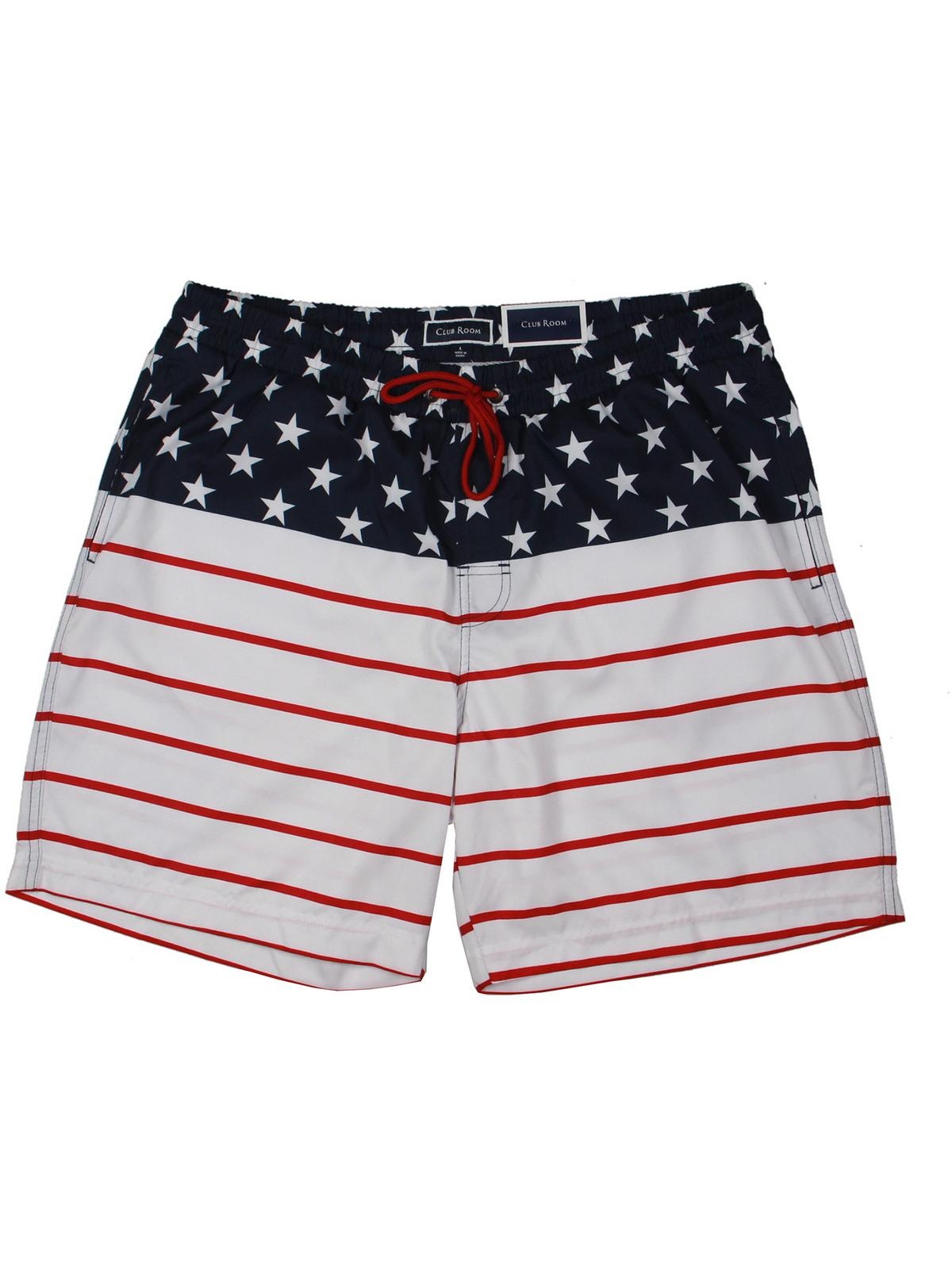 Club Room Mens Americana 7' Inseam Swim Trunks Medium Red White Blue