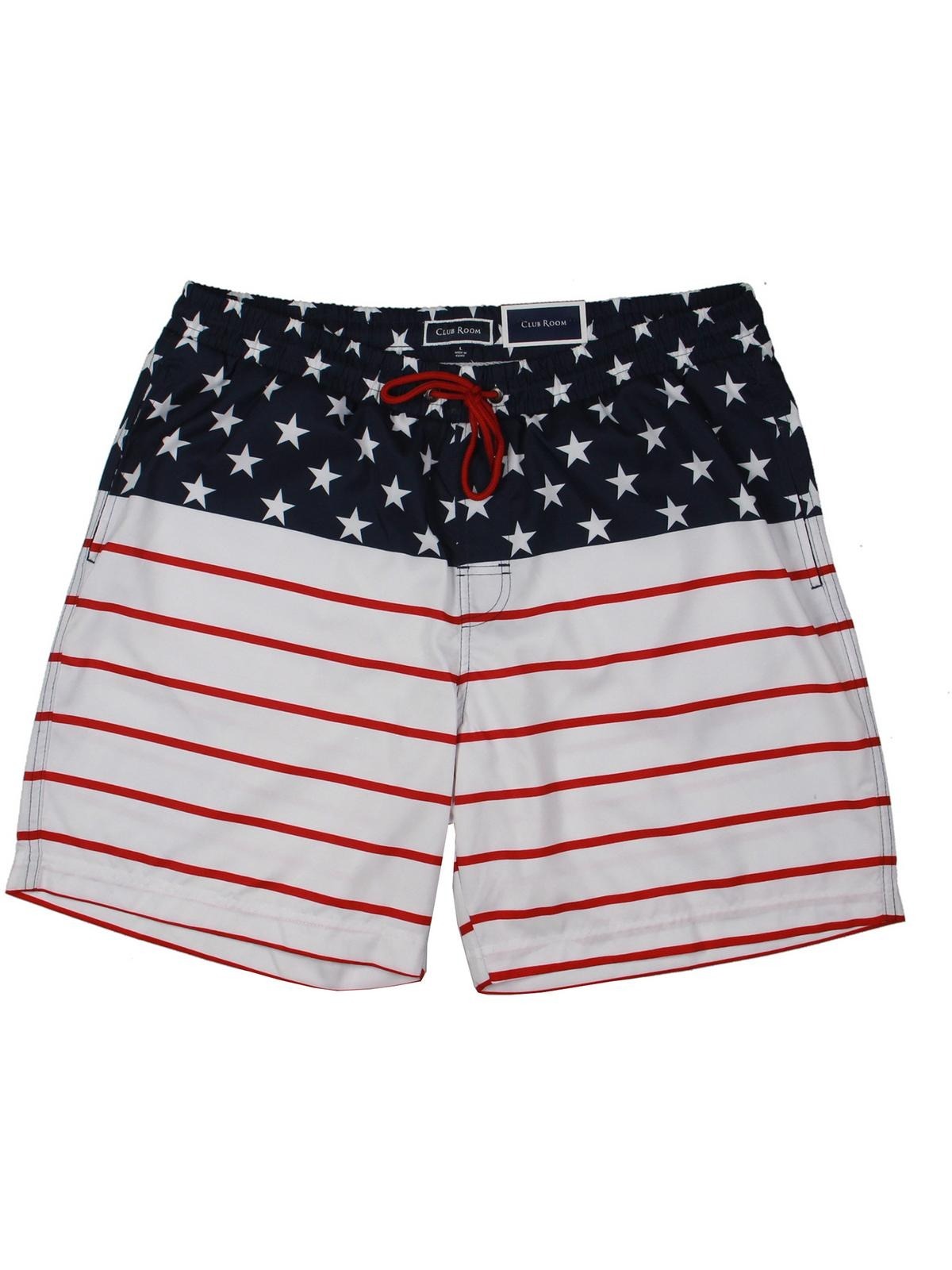 Club Room Mens Americana 7' Inseam Swim Trunks XL Red White Blue