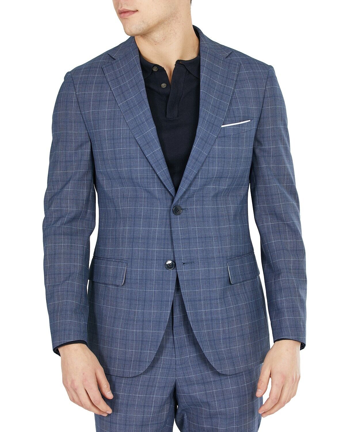 Tallia Men's Slim-Fit Blue Plaid Suit Jacket 46R Sport Coat