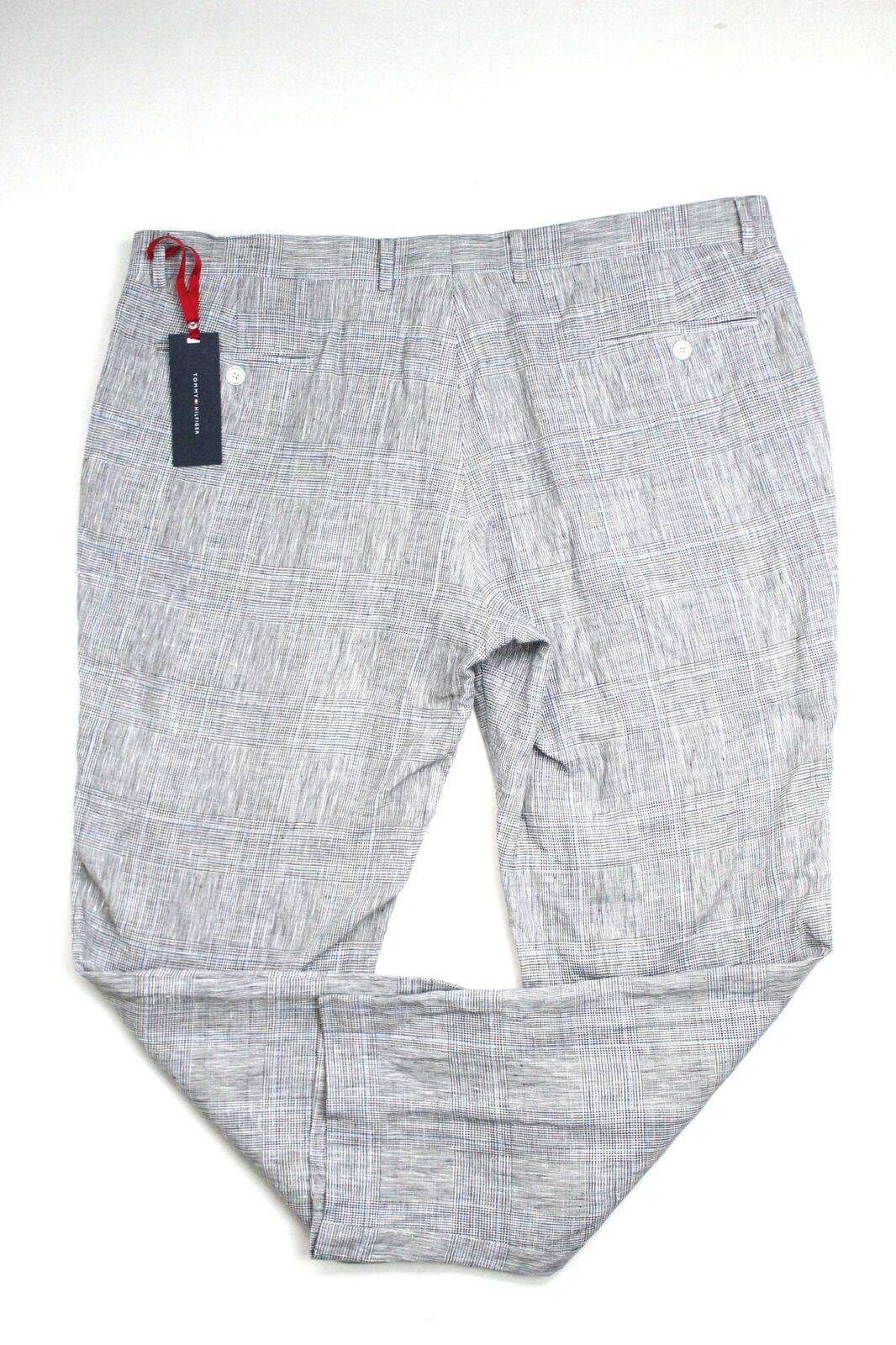 Tommy Hilfiger Plaid Linen Dress Pants 32 x 32 Grey Plaid
