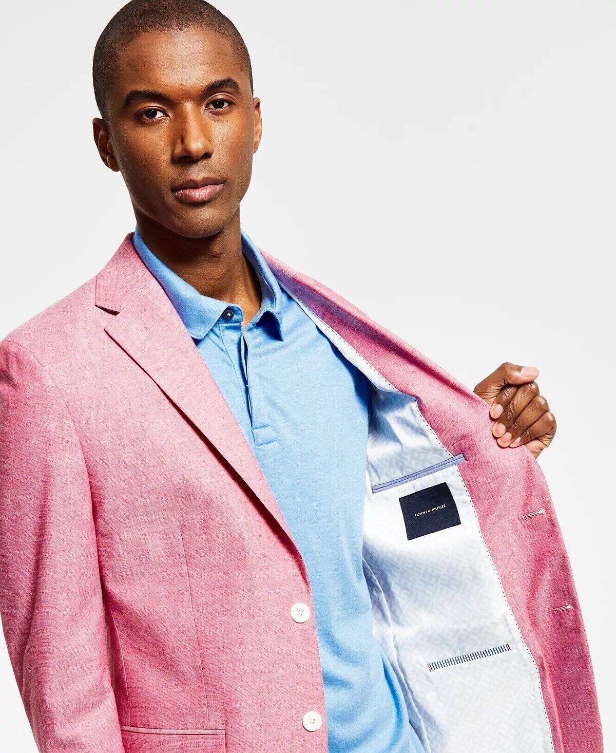Tommy Hilfiger Mens Modern Fit Chambray Blazer Red 44R Sport Coat