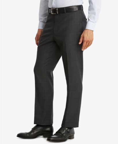 Tommy Hilfiger Modern-Fit TH Flex Performance Plaid Grey Dress Pants 36 x 34