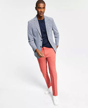 TOMMY HILFIGER Men's Modern-Fit Stretch Seersucker Check Blazer 40R Blue White