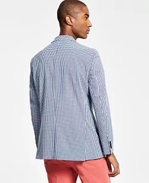 TOMMY HILFIGER Men's Modern-Fit Stretch Seersucker Check Blazer 40R Blue White