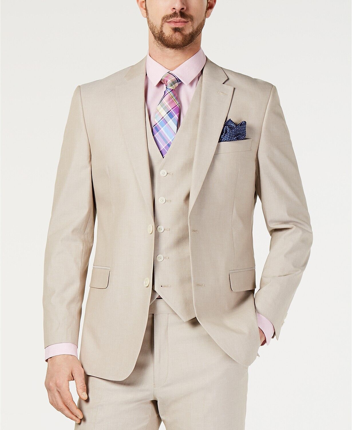 Tommy Hilfiger Men's Modern-Fit Flex Stretch Chambray Suit Jacket 42L Tan