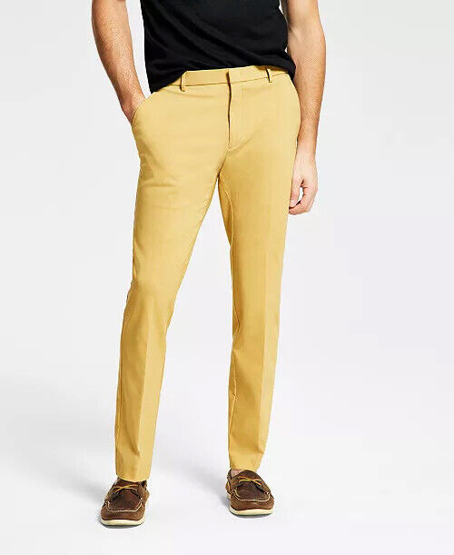 TOMMY HILFIGER Men's Dress Pants 36 x 34 Modern-Fit Yellow Mustard Solid