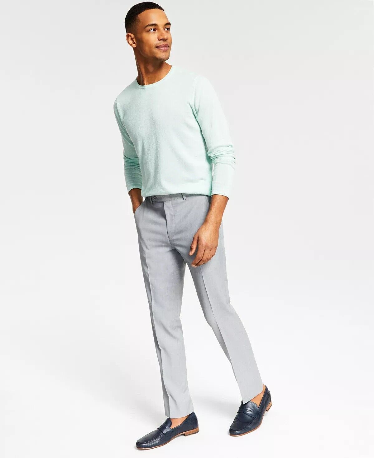Bar III Mens Skinny fit Dress Pants 33 / 32 Light Grey Solid Wool