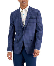 Bar III Men's Slim-Fit Patterned Suit Jacket Blue Check 44L
