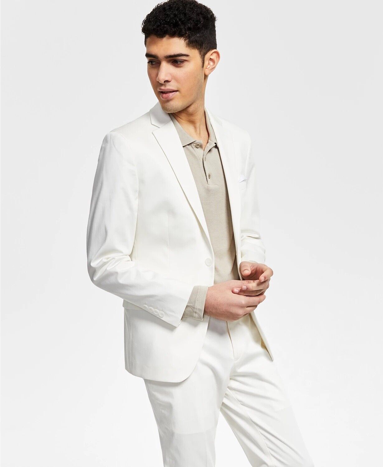 Bar III Men's Slim-Fit Stretch Solid Suit Jacket White 42L Cotton