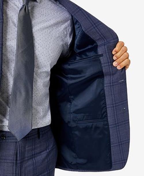 CALVIN KLEIN Men's Suit Jacket 40S Blue Skinny Extra Slim Fit Plaid Two Button
