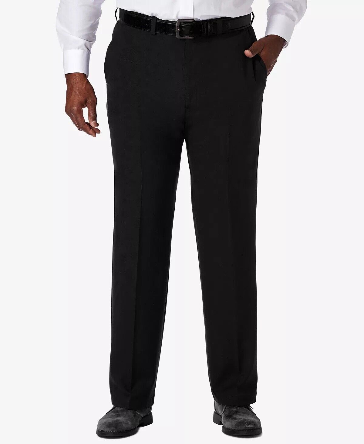 Haggar Mens Big Tall Classic Fit Expandable Waist Suit Dress Pants Black 44 x 29