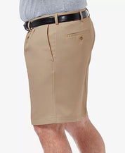 Haggar Mens Classic fit Pleated Casual Khaki Shorts 44 Beige Solid Stretch