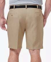 Haggar Mens Classic fit Pleated Casual Khaki Shorts 44 Beige Solid Stretch