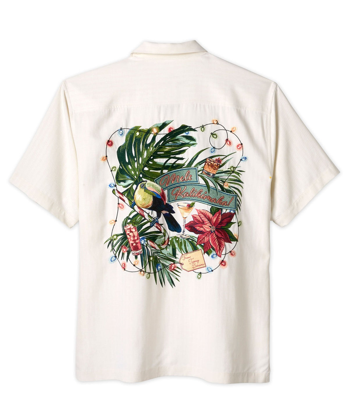 Tommy Bahama Mens Mele Kalikimaka Camp Silk Shirt Small Off White