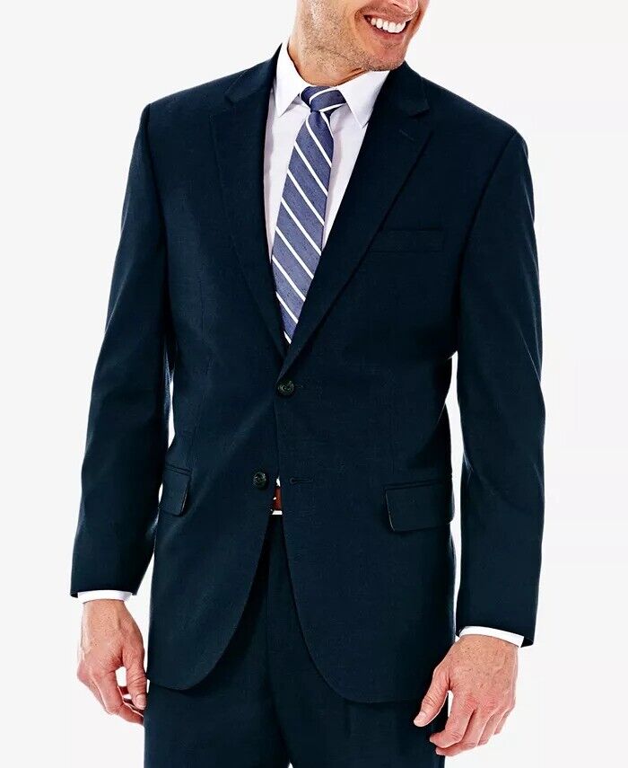 J.M. Haggar Mens Classic Fit Sport Coat Blazer Navy Blue 46R