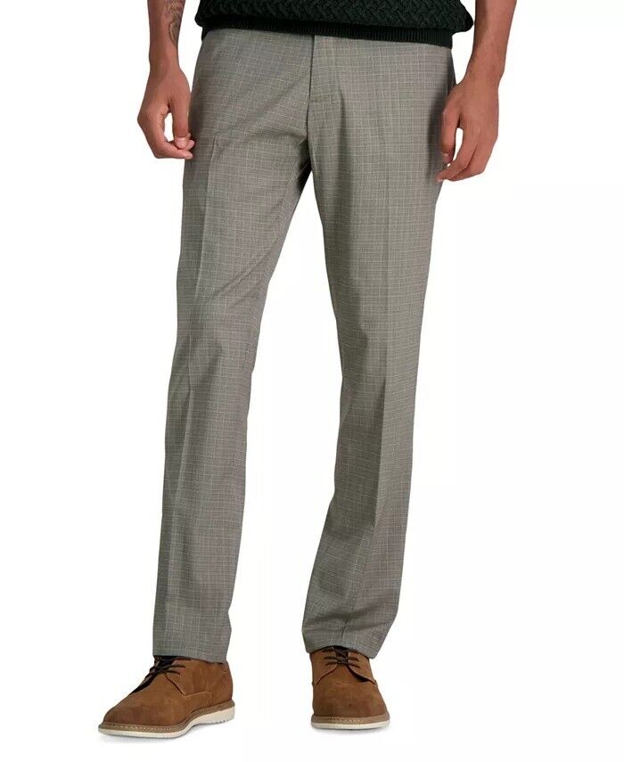 KENNETH COLE Men's Slim-Fit Stretch Dress Pants 34 x 30 Oatmeal Windowpane