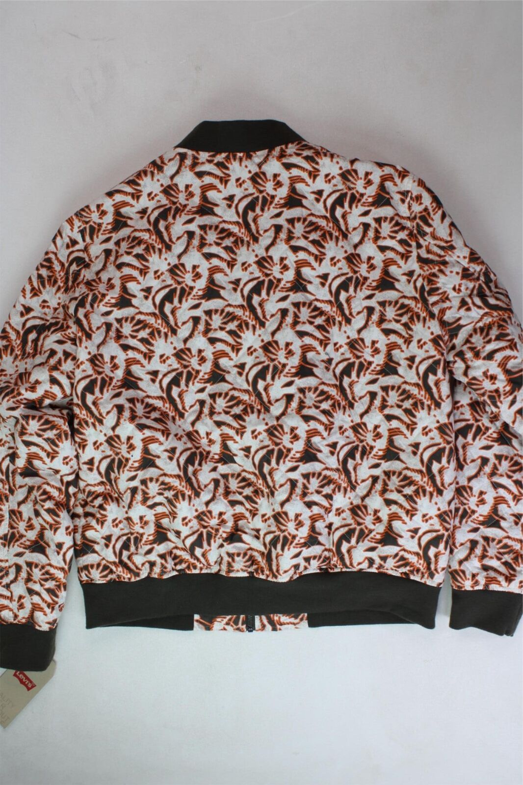 LEVI'S Men's Floral Print Diamond Quilted Bomber Jacket Small Orange White