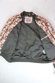 LEVI'S Men's Floral Print Diamond Quilted Bomber Jacket Large Orange White