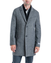 Michael Kors Men's Pike Slim Fit Top Coat 38R Herringbone Wool Black White
