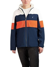 NAUTICA Men's Colorblocked Open Bottom Hooded Jacket Large Navy Blue