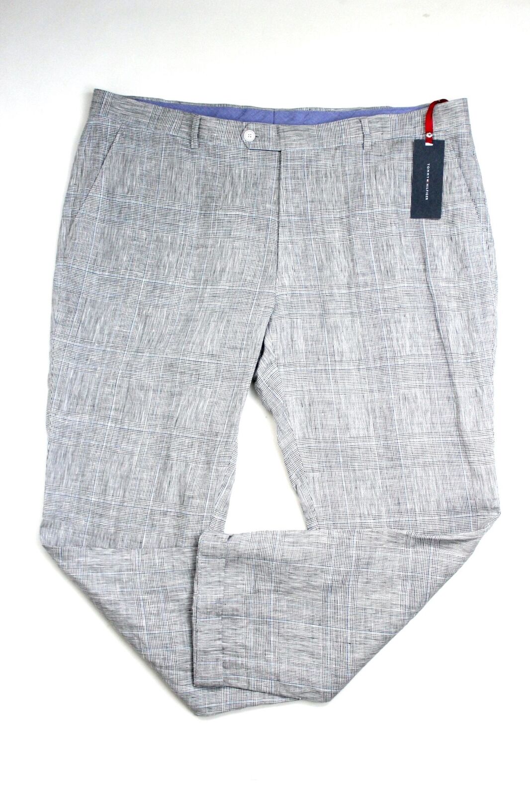 Tommy Hilfiger Plaid Linen Dress Pants 33 x 30 Grey Plaid