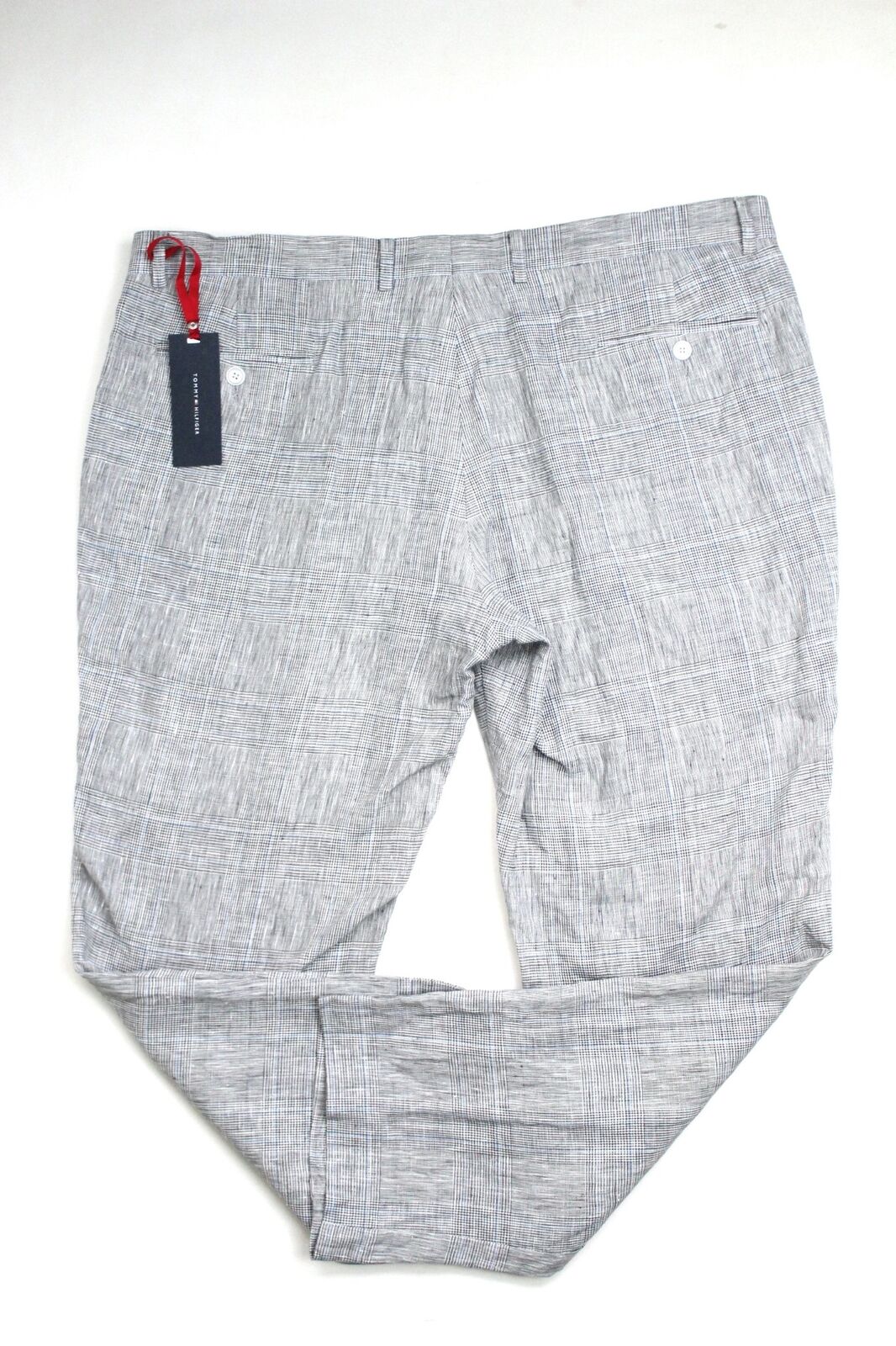 Tommy Hilfiger Plaid Linen Dress Pants 33 x 30 Grey Plaid