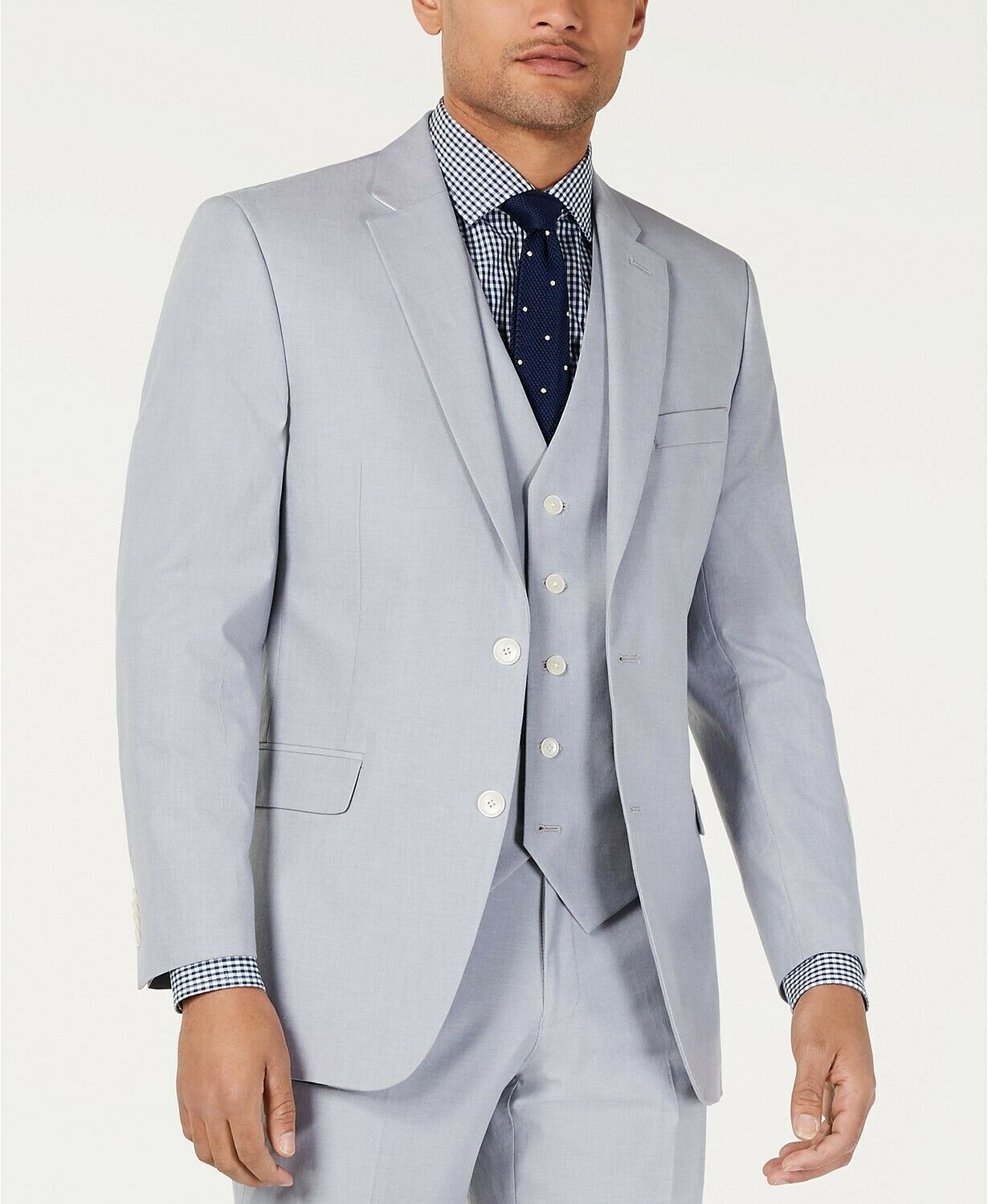 Tommy Hilfiger Modern-Fit Stretch Light Gray Chambray 42R Suit Jacket