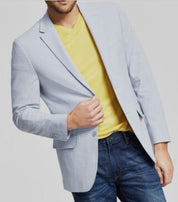 Tommy Hilfiger Men's Modern Stretch Seersucker Sport Coat Blazer 42L Blue White