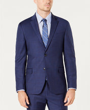 Tommy Hilfiger Mens Suit Jacket 42S Modern-Fit Stretch Navy Burgundy Plaid