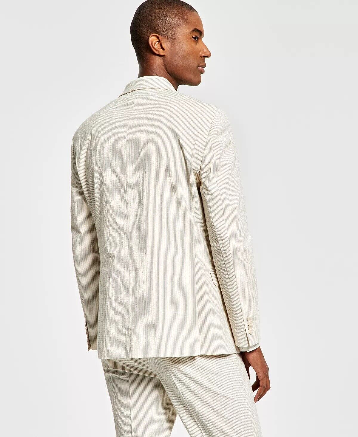 ALFANI Men's Slim-Fit Seersucker Stripe Suit Jacket Tan Cream 44L
