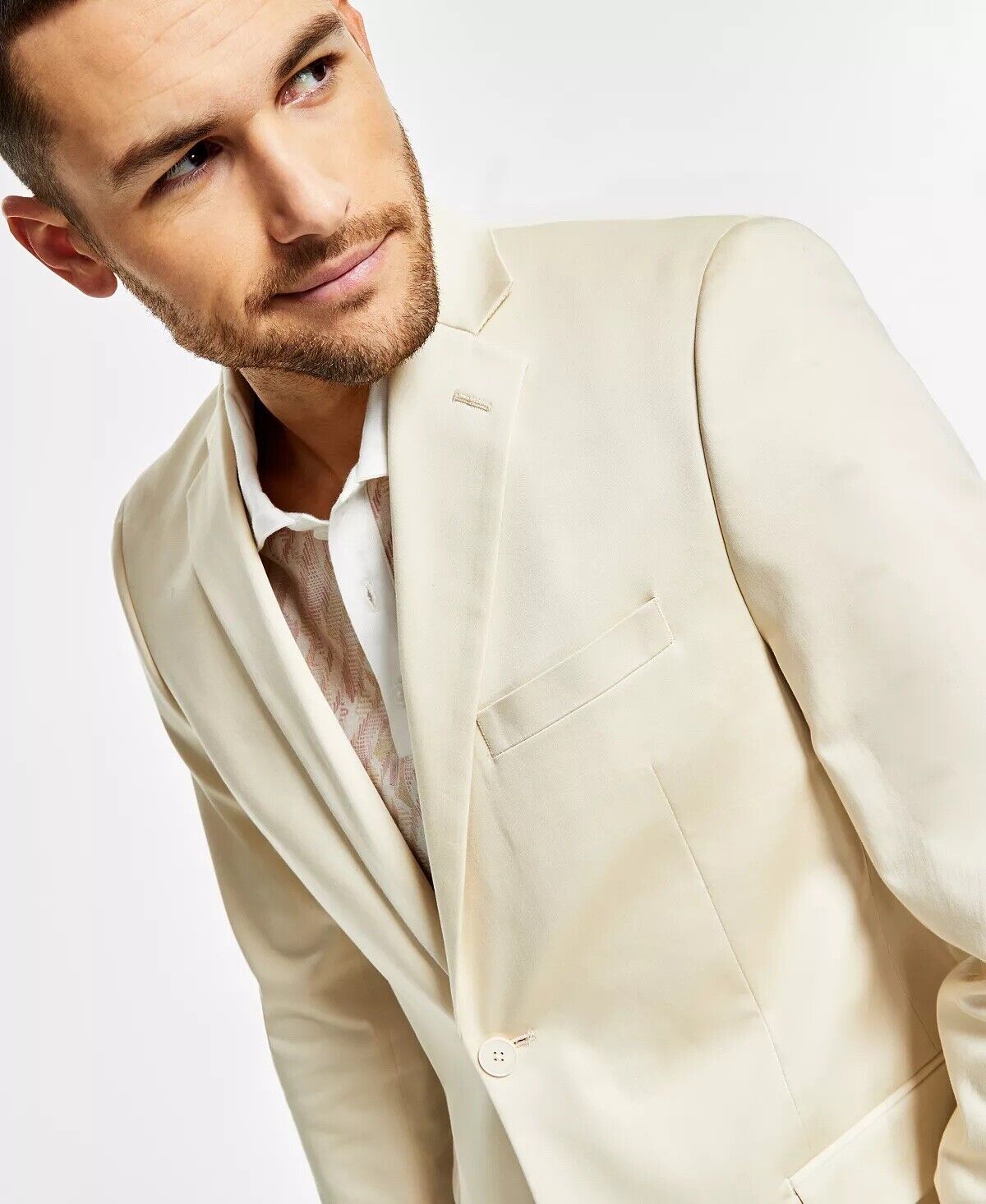 Alfani Men's Slim-Fit Solid Cream Cotton Suit Jacket Cream 46R