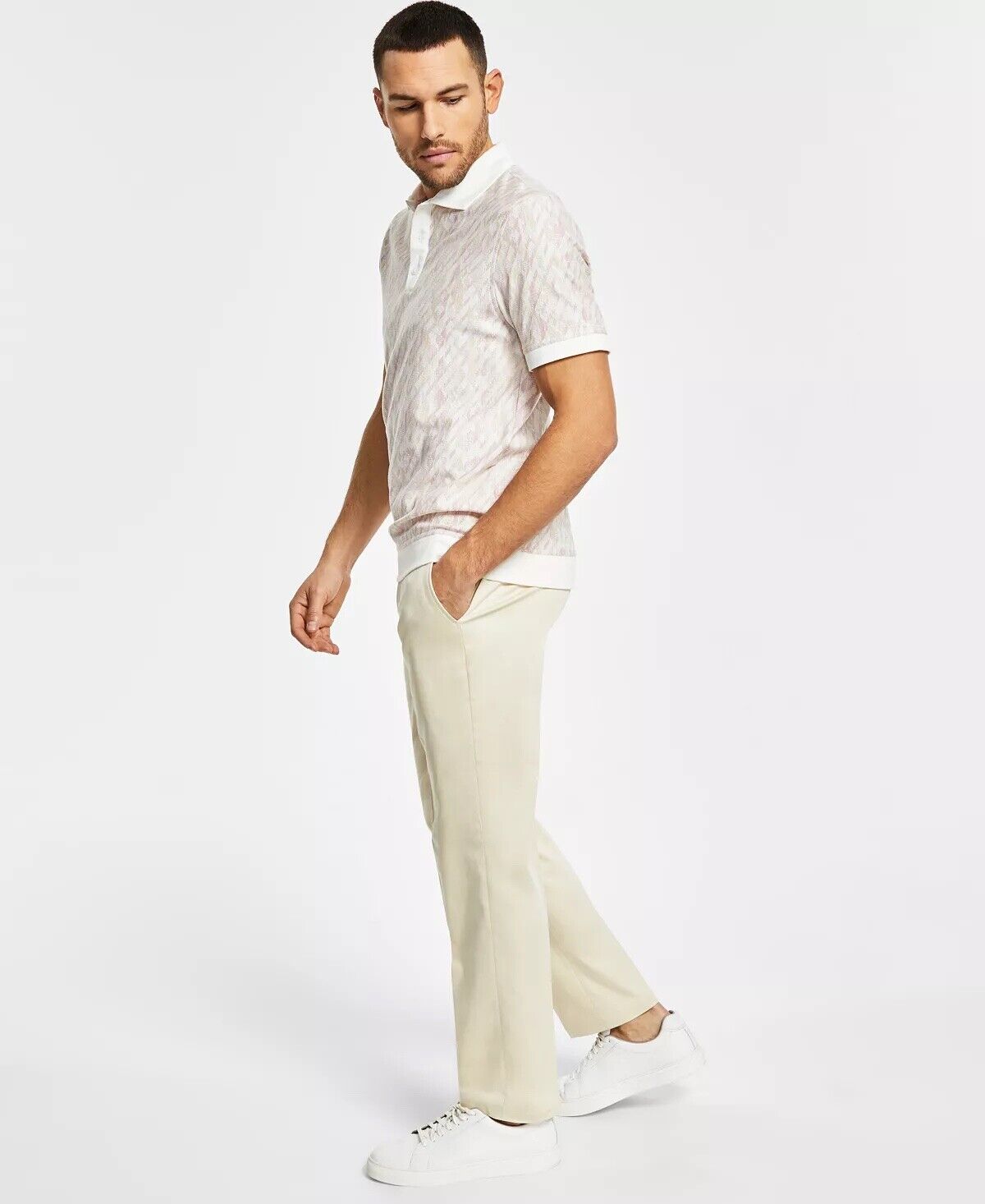 Alfani Men's Slim-Fit Solid Cream Cotton Dress Pants 40 x 32 Flat Front