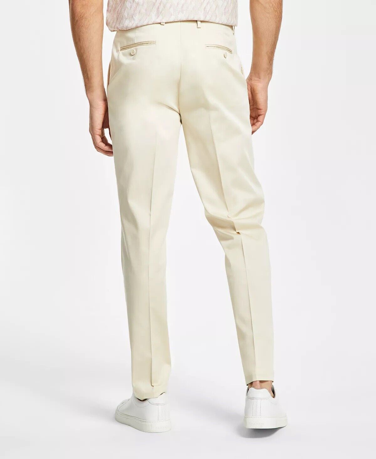 Alfani Men's Slim-Fit Solid Cream Cotton Dress Pants 40 x 32 Flat Front