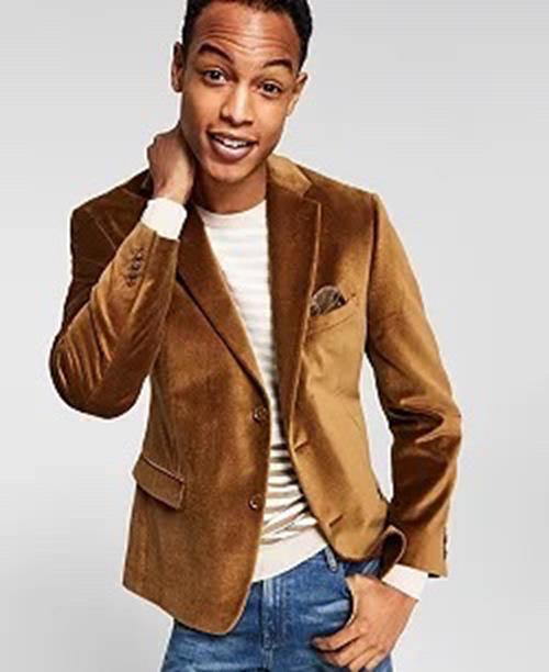Alfani Men's Slim-Fit Solid Velvet Blazer Gold Solid 38S