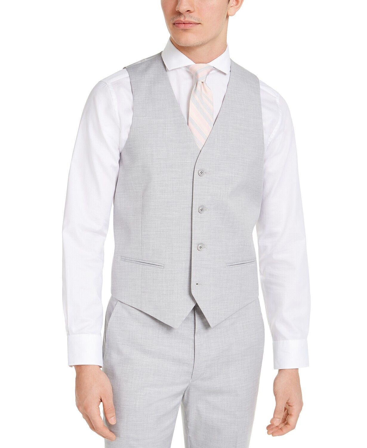 Alfani Men's Slim-Fit Stretch Solid Suit Vest Large Light Grey