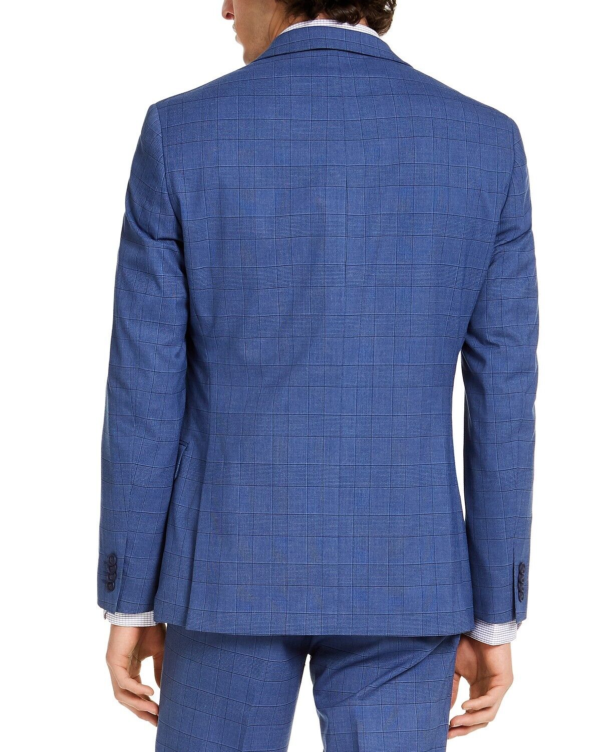 Alfani Men's Slim-Fit Stretch Mid Blue Plaid Suit Jacket 42L