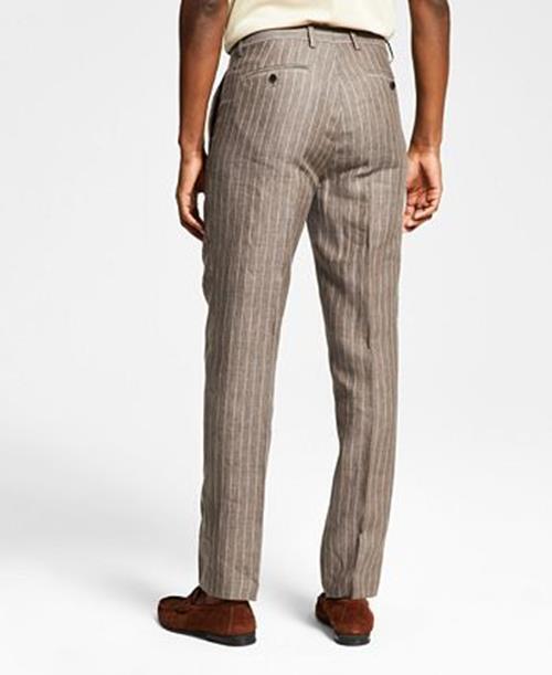 ALFANI Men's Slim-Fit Stripe Linen Dress Pants 34 x 30 Brown