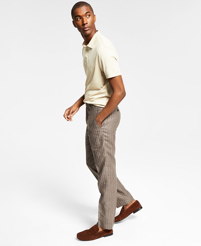 ALFANI Men's Slim-Fit Stripe Linen Dress Pants 34 x 30 Brown