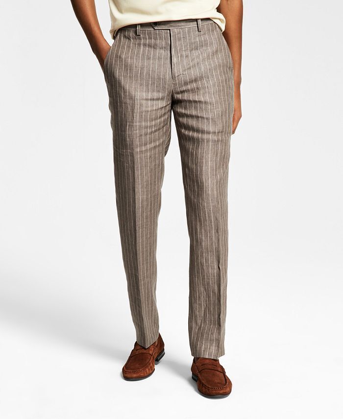 ALFANI Men's Slim-Fit Stripe Linen Dress Pants 34 x 30 Brown