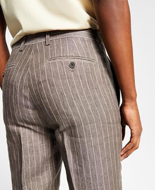 ALFANI Men's Slim-Fit Stripe Linen Dress Pants 34 x 30 Brown