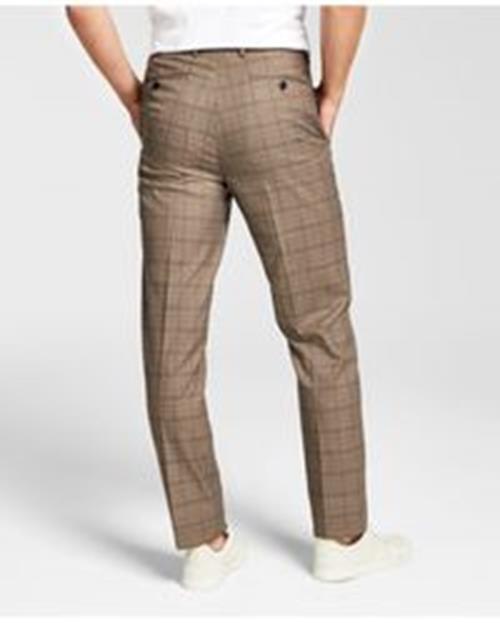 Alfani Men's Slim Fit Suit Tan Windowpane Plaid Dress Pants 33 x 30 Light Brown