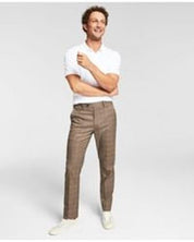 Alfani Men's Slim Fit Suit Tan Windowpane Plaid Dress Pants 33 x 30 Light Brown