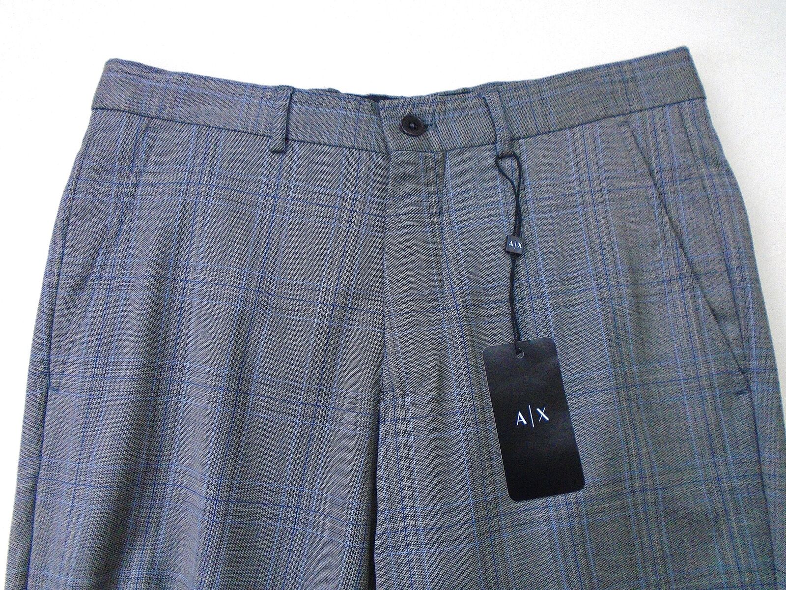 A|X ARMANI EXCHANGE Men's Slim-Fit Dress Pants 34 x 34 Grey / Blue Plaid